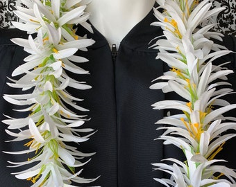 Lei de flores de lirio araña hawaiano de la clase 2026, Lei de flores de tela, Lei de graduación, Lei de boda, Lei de cumpleaños, Lei de flores artificiales hawaianas BLANCO