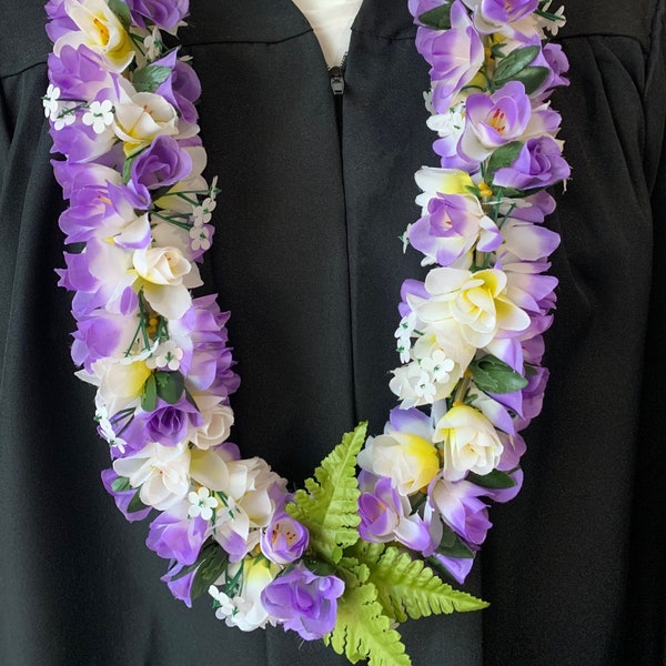 Class of 2024 Hawaiian Rose Flower Lei Fabric Flower Lei Graduation Lei Wedding Lei Birthday Lei Hawaiian Artificial Flower Lei PURPLE WHITE