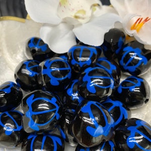 LOOSE Kukui Nuts Hawaiian Kukui Nuts Loose for Lei Making and Kukui Nut Crafts   Wood Beads Hawaiian TURTLE Honu BLUE 10 pcs