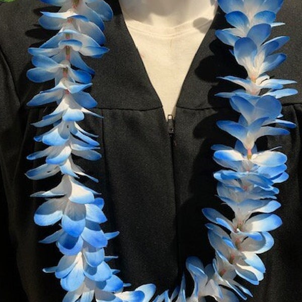 Class of 2024 Hawaiian Plumeria Flower Lei Fabric Flower Lei Graduation Lei Wedding Lei Birthday Lei Hawaiian Artificial Flower BLUE WHITE