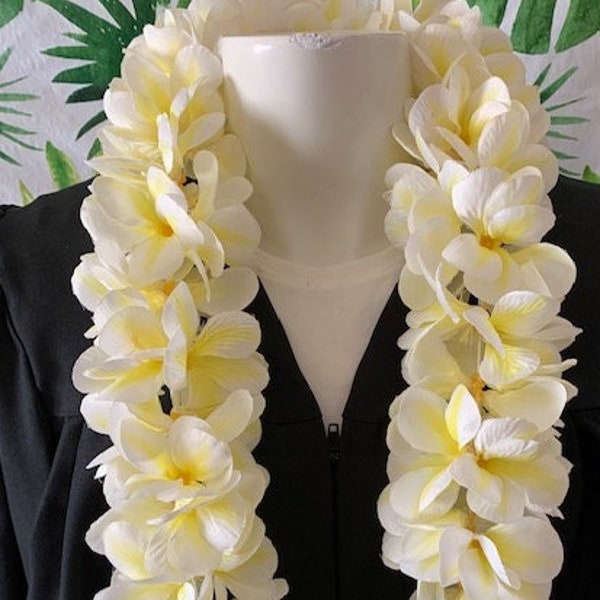 Class of 2024 Hawaiian Plumeria Flower Lei Fabric Flower Lei Graduation Flower Lei Wedding Lei Hawaiian Artificial Flower Lei WHITE YELLOW