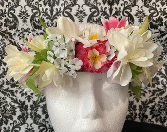 Hawaiian Tuberose Flower Haku Flower Crown Lei Haku Hawaiian Haku Lei Graduation Wedding Luau Haku Headband WHITE PINK