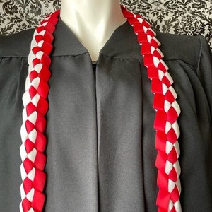5/8&quot; Class of 2025  Ribbon Lei Braided Ribbon Lei Graduation Lei Wedding Lei Stole RED WHITE