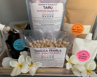 Deluxe TARO Powder Bubble Tea Boba Tapioca Pearls Brown Sugar Syrup DIY KIT Smoothie Slushy