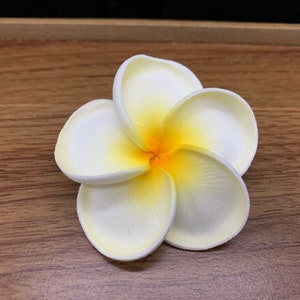 Hawaiian Plumeria FOAM Flower Hair CLIP Wedding Clip Graduation Hair Clip Flower Hair Clip Hawaiian Hair Pick WHITE Yellow 2.5 Inch