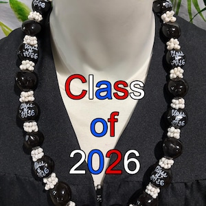 Hawaiian Kukui Nut Lei  with Mongo Shell  Lei Class of 2026 Graduation Lei Wedding Lei BLACK WHITE