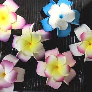 Hawaiian Plumeria FOAM Flower Hair CLIP Wedding Clip Graduation Flower Hair Pick Hawaiian Hair Clip  Purple Pink White Yellow Blue 4&quot; Inch