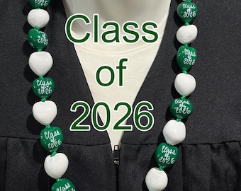 Hawaiano Kukui Nut Lei Clase de 2026 Graduación Lei Collar Sólido Verde Blanco Kukui Nut Lei