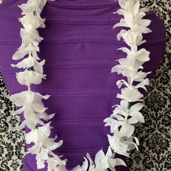 Class of 2024 Hawaiian Carnation Lily Flower Lei Fabric Flower Lei Graduation Lei Wedding Lei Birthday Lei Hawaiian Artificial Flower WHITE