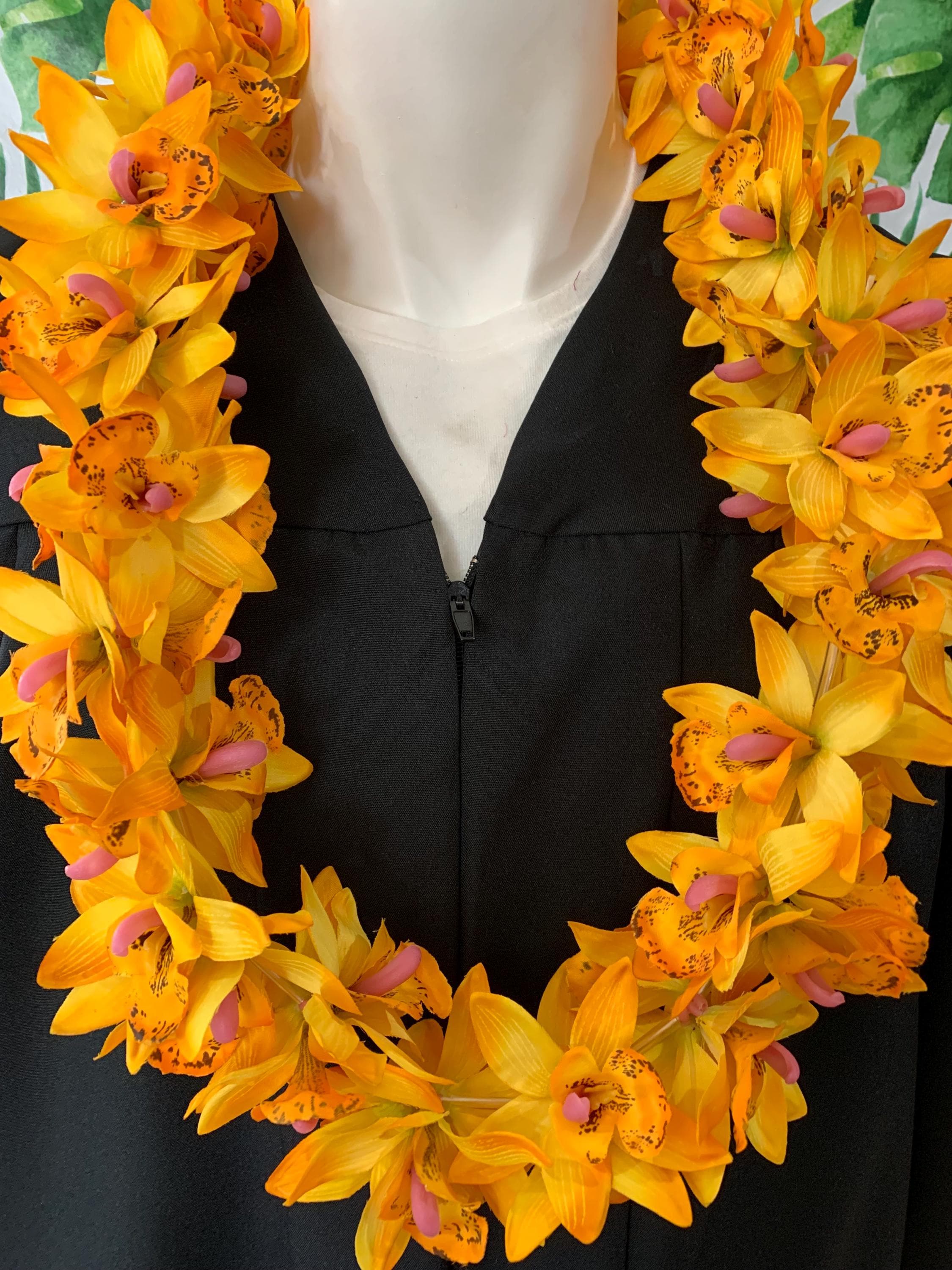 Class of 2026 Yellow-orange Orchid Flower Lei - Graduation