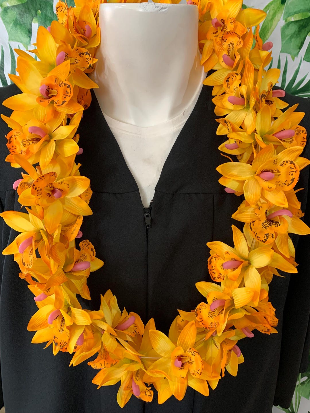 Class of 2026 Yellow-orange Orchid Flower Lei - Graduation