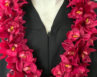 Class of 2026 Hawaiian ORCHID Flower Lei Fabric Flower Lei Graduation Lei Wedding Birthday Lei Hawaiian Artificial Flower Lei FUSCHIA RED