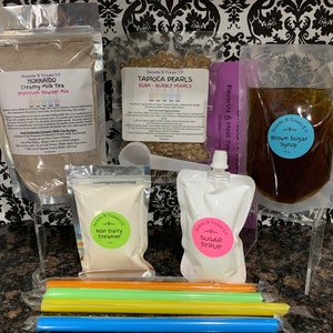 Deluxe HOKKAIDO Creamy Milk Tea Powder Bubble Tea Boba Tapioca Pearls Brown Sugar Syrup DIY Kit  Smoothie Latte Slushy Kit DIY