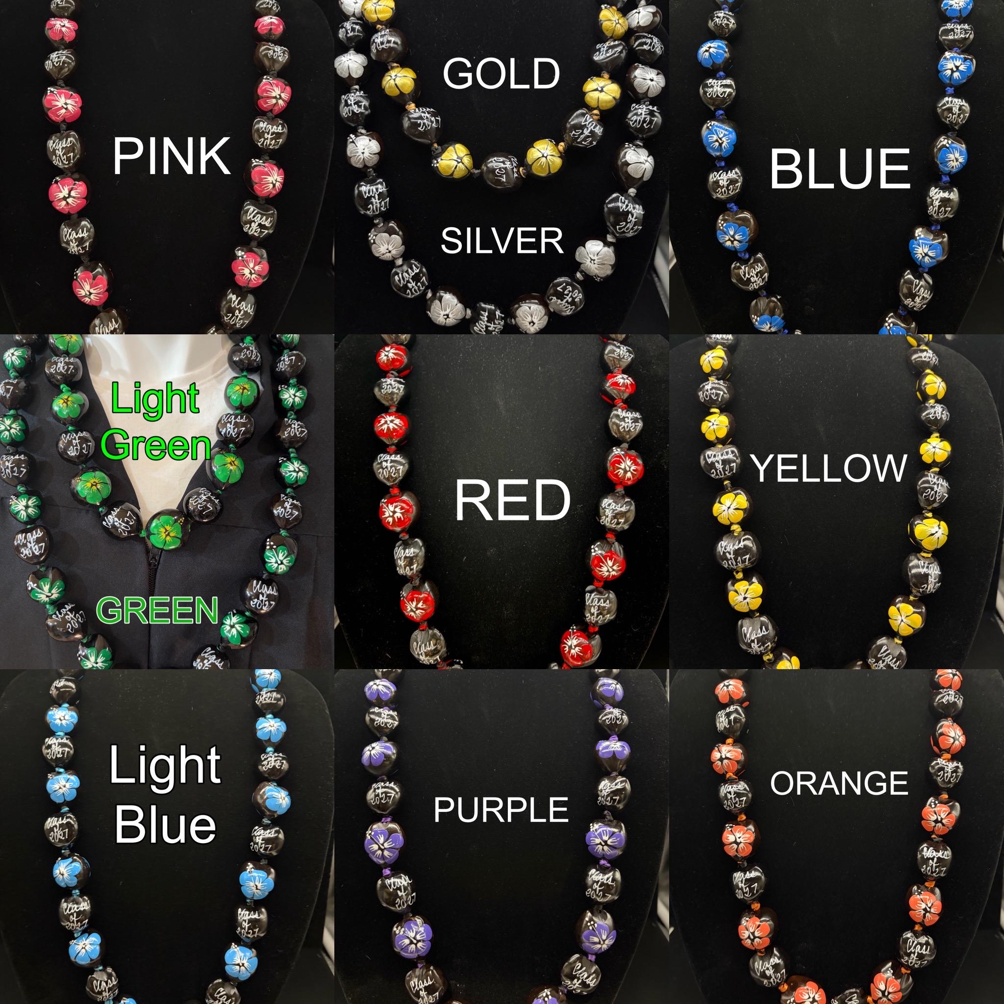 Hawaiian Kukui Nut Lei Class of 2027 Graduation Lei Necklace Blue