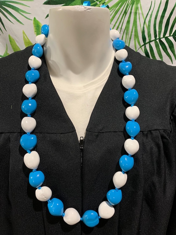 Hawaiian Kukui Nut Necklace - Chunky Heart Beads With Adjustable Ribbon Tie, Gift For Graduation Or Birthday - View #3