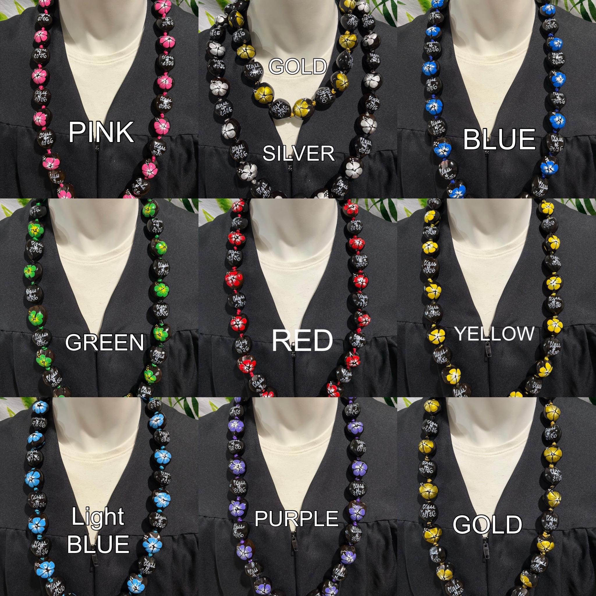 Hawaiian Kukui Nut Lei CLASS OF 2026 Red, Blue, Green, Orange