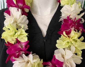 Class of 2026 Hawaiian ORCHID Flower Lei Dendrobium Flower Lei Graduation Lei Wedding Lei Hawaiian ARTIFICIAL Flower Lei PURPLE Yellow White