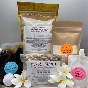 Deluxe Classic MILK TEA Powder Bubble Tea Boba Tapioca Pearls Brown Sugar Milk Tea Brown Sugar Syrup DIY Kit  Smoothie Slushy