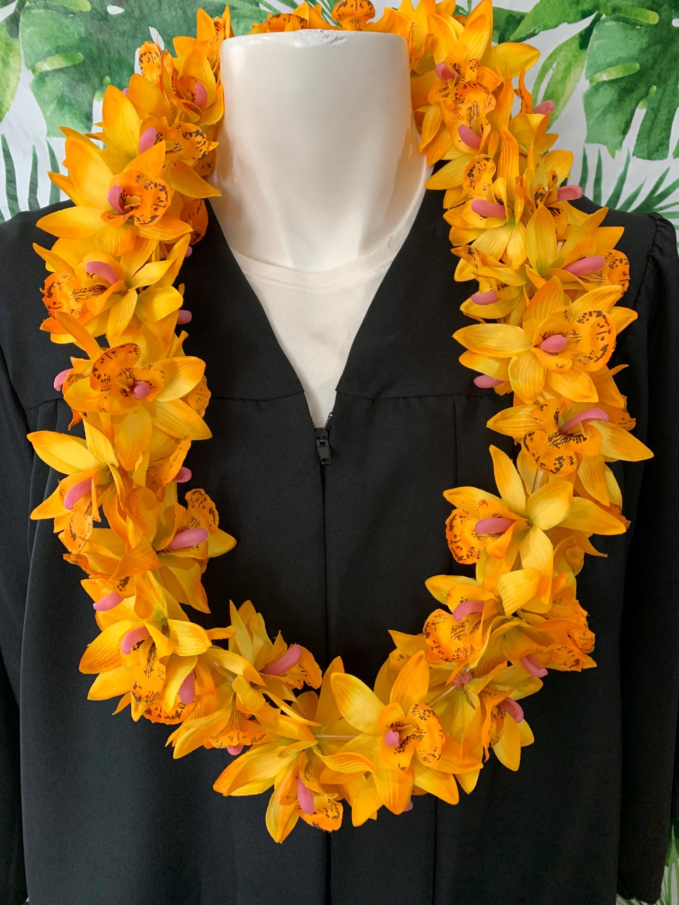Class of 2026 Yellow-orange Orchid Flower Lei - Graduation