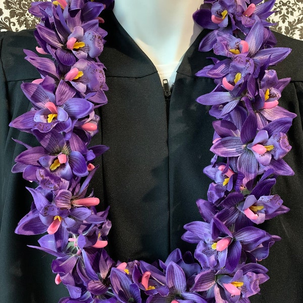 Class of 2023 Hawaiian ORCHID Flower Lei Fabric Flower Lei Graduation Lei Wedding Lei Birthday Lei Hawaiian Artificial Flower Lei PURPLE