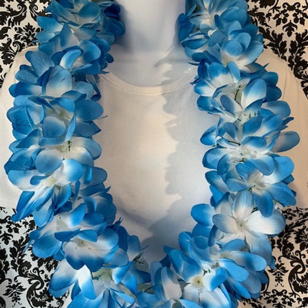 Class of 2024 Hawaiian Plumeria Flower Lei Fabric Flower Lei Graduation Lei Wedding Lei Birthday Lei Hawaiian Artificial Flower Lei BLUE