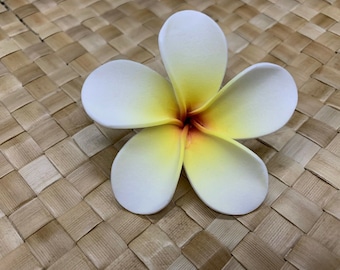 Hawaiian Plumeria FOAM Flower Hair CLIP Wedding Clip Graduation Hair Clip Flower Hair Clip Hawaiian Hair Pick WHITE Yellow 2.5 Inch