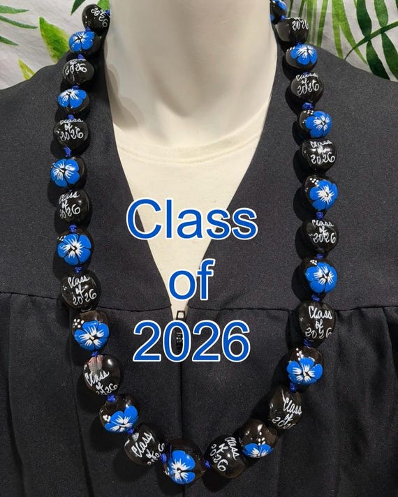 Hawaiian Kukui Nut Lei CLASS OF 2026 Green, Blue, Red, Pink