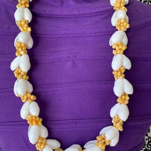 Hawaiian Bubble Shell Lei Yellow Mongo Shell Kukui Lei Necklace Jewelry Graduation Luau White Shell Wedding Lei Graduation Lei