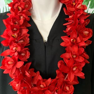 Class of 2025 Hawaiian ORCHID Flower Lei Fabric Flower Lei Graduation Lei Wedding Birthday Lei Hawaiian Artificial Flower Lei Orchid Lei RED