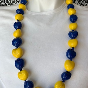 Hawaiian Kukui Nut Lei Class of 2025 Graduation Lei Necklace BLUE YELLOW Wedding Lei Football Lei