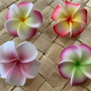 Hawaiian Plumeria FOAM Flower Hair PICK Wedding Pick Graduation Flower Hair Pick Hawaiian Hair Pick  Red Pink White Yellow Purple 1.5 Inch