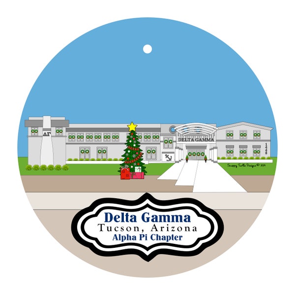 Delta Gamma Sorority House in Tucson, Arizona Christmas Ornaments - Alpha Pi Chapter - ΔΓ - DG - Tucson, AZ - Free Shipping