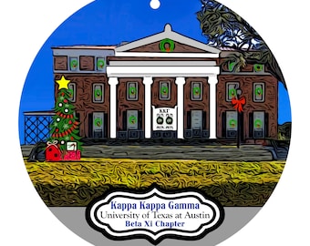 Kappa Kappa Gamma Sorority House at the University of Texas at Austin Christmas Ornaments - Beta Xi Chapter - ΚΚΓ - KKG - UT - Longhorns