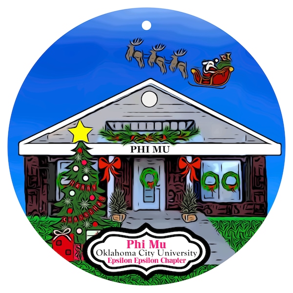 Phi Mu Sorority House at Oklahoma City University Christmas Ornament - Epsilon Epsilon Chapter - ΦΜ - PM - Free Shipping!!!