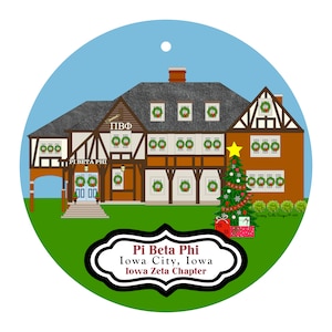 Pi Beta Phi Sorority House in Iowa City, IA Christmas Ornaments & Print - Iowa Zeta Chapter - ΠΒΦ - Pi Phi - Christmas and All Season Design