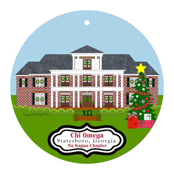 Chi Omega Sorority House in Statesboro, Georgia Christmas Ornament - Nu Kappa Chapter - ΧΩ - Chi O - XO - GA Southern - Free Shipping!!!