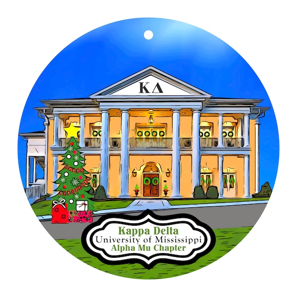 Kappa Delta Sorority House at the University of Mississippi Christmas Ornament - Alpha Mu Chapter - ΚΔ - KD - MS - Ole Miss - New House