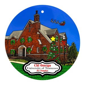 Chi Omega Sorority House at the University of Tennessee ( TN )  Christmas Ornament - Pi Chapter - ΧΩ - Chi O - XO - Licensed - Free Shipping