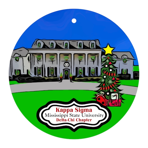 Kappa Sigma Fraternity House at Mississippi State University Christmas Ornament - Delta-Chi Chapter - ΚΣ - Kappa Sig - K Sig - MS State - KS