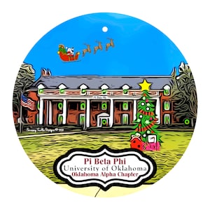 Pi Beta Phi Sorority House at the University of Oklahoma Christmas Ornament - Oklahoma Alpha Chapter - ΠΒΦ -Pi Phi - Norman, OK - Sooners