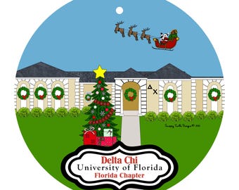 Delta Chi Fraternity House at the University of Florida Christmas Ornaments - Florida Chapter - ΔΧ - DX - D Chi - Gainesville, FL