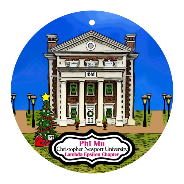 Phi Mu Sorority House at Christopher Newport University Christmas Ornament - Lambda Epsilon Chapter - ΦΜ - PM - CNU - Newport News, Virginia