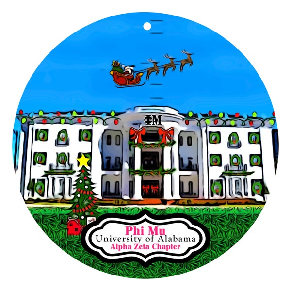 Phi Mu Sorority House at the University of Alabama Christmas Ornament - Alpha Zeta Chapter - ΦΜ - AL - Bama - Roll Tide - Free Shipping!!!