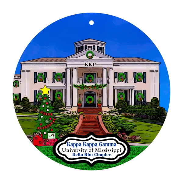 Kappa Kappa Gamma Sorority House at the University of Mississippi Christmas Ornament - Delta Rho Chapter - ΚΚΓ - KKG - Ole Miss - MS