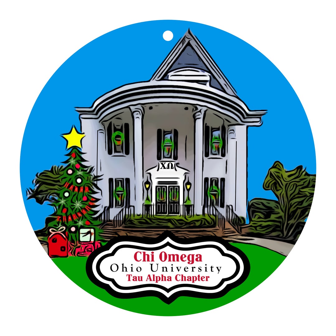 Chi Omega Sorority House at Ohio University Christmas Ornament Tau