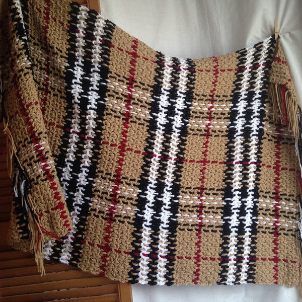 Crochet PATTERN - plaid crochet shawl, crochet plaid wrap, plaid crochet lapghan, cal 2017, crochet prayer shawl pattern, easy crochet pdf