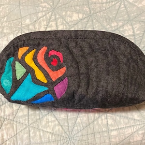 Unique hand stitched Hawaiian quilting style rainbow rose purse