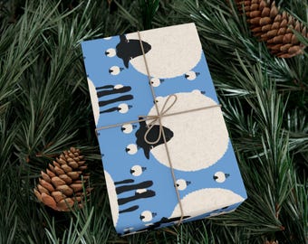 Papel de regalo de oveja, estampado rojo, negro y blanco, para envolver regalos navideños