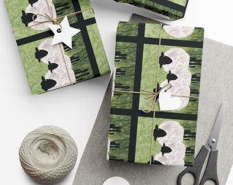 Papel de regalo de ovejas en blanco y negro, estilo campestre