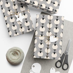 Sheep Christmas Gift Wrapping Paper, Black & White Sheep Checked Pattern